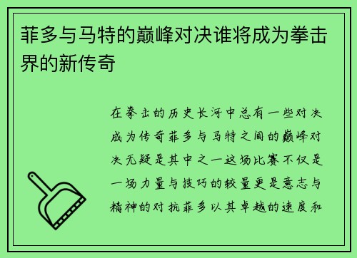 菲多与马特的巅峰对决谁将成为拳击界的新传奇